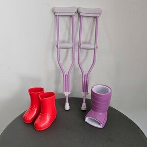 American Girl Purple Crutches Cast and Red Boots Set